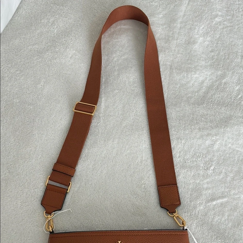 Tory Burch Pebbled Leather Crossbody in Cognac Brown with Gold Logo